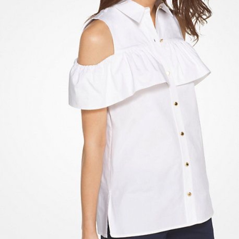 Michael Kors White Button Down Cold Shoulder Shirt